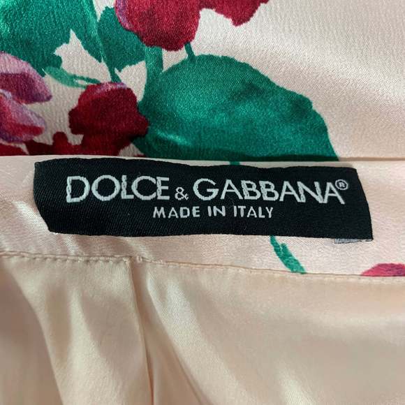 DOLCE & GABBANA Blush &  Burgundy Silk and Spandex Floral Pencil Skirt - Picture 4 of 5